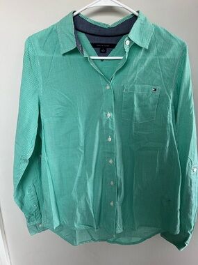 Tommy Hilfiger Men's Mint Green Micro-Check Button-Down Shirt